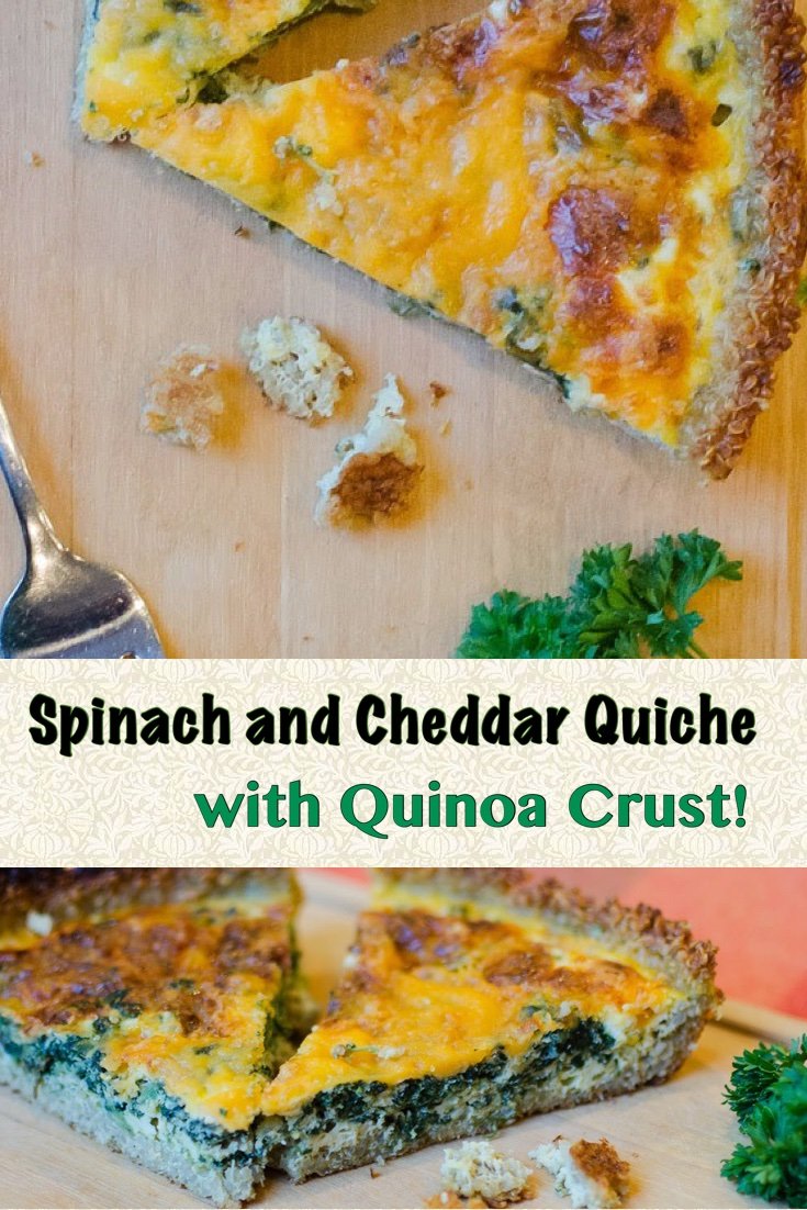 Spinach and Cheddar Quiche!! Use Quinoa for your Quiche Crust instead of a pie crust.