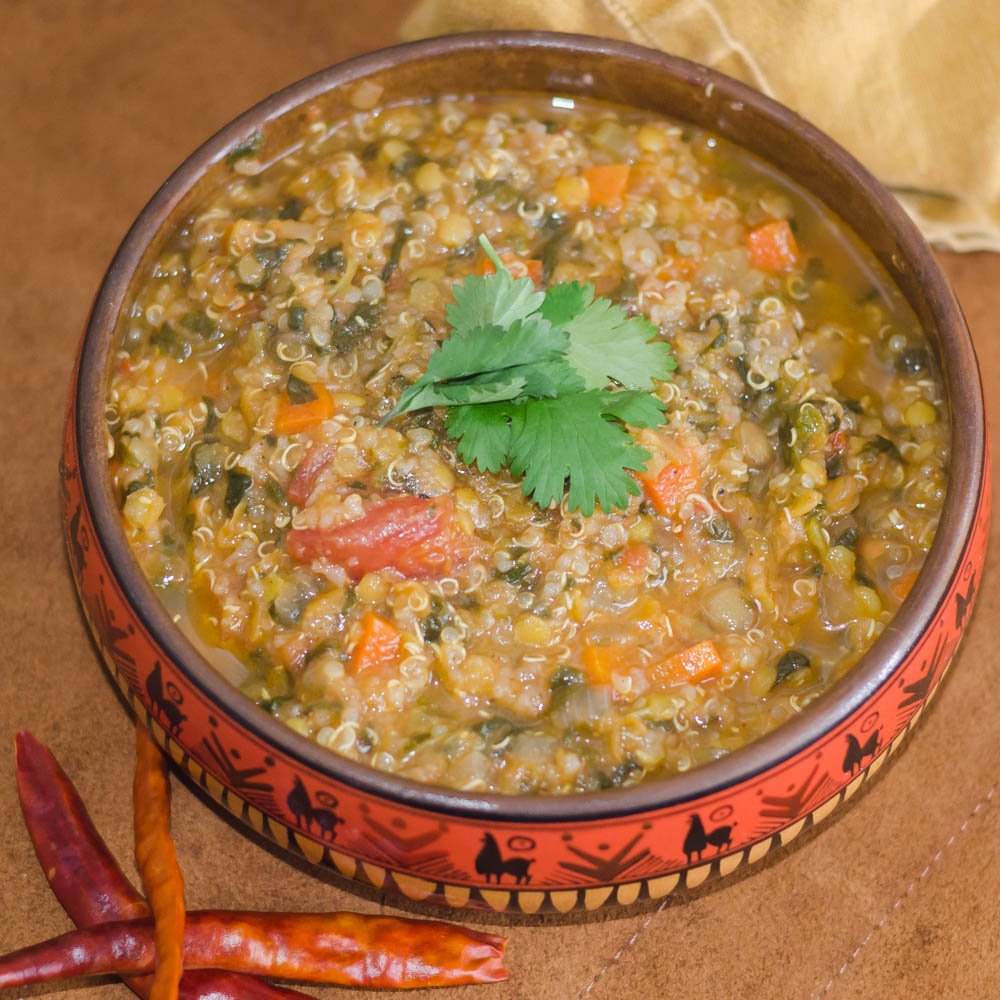 Red Lentil and Quinoa Soup and a Bowl