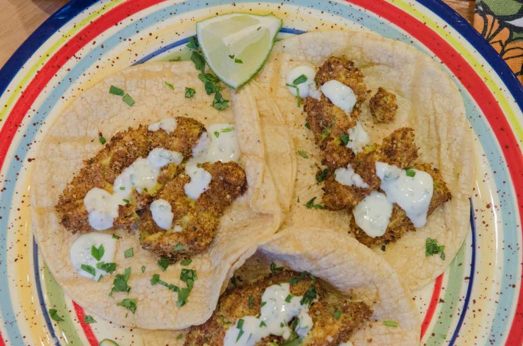 Air Fried Avocado Street Tacos with Cilantro Crema