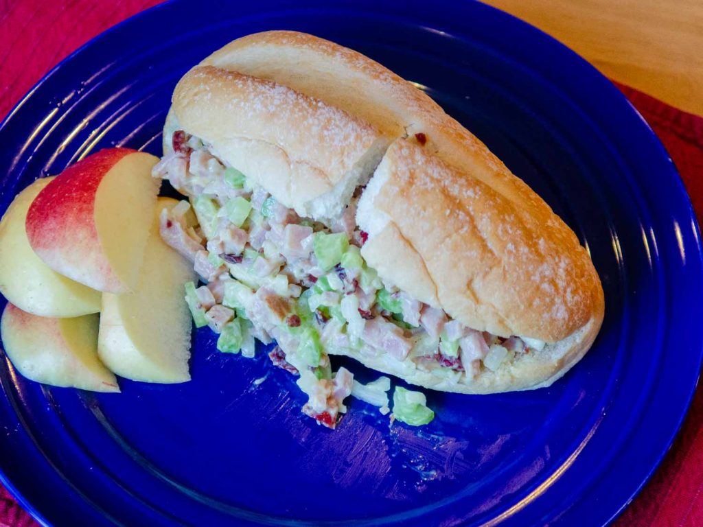 Leftover Ham made into a ham salad sandwich on a Plate