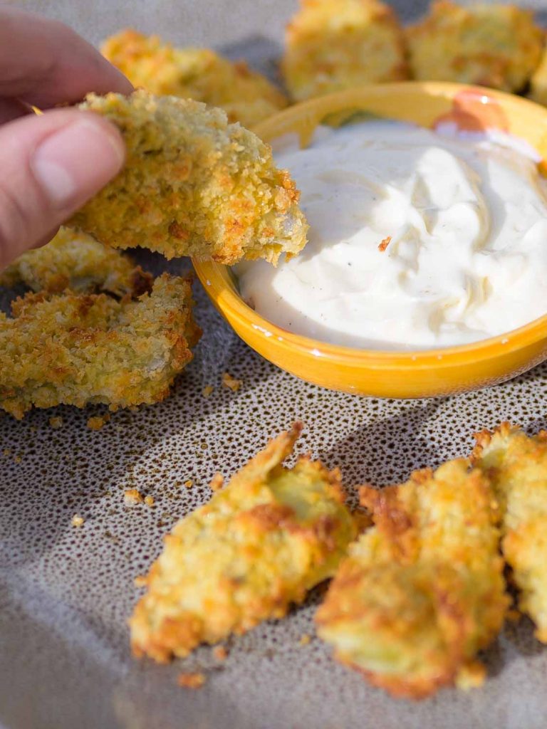 Crispy Air Fried Artichoke Hearts with Garlic Aioli