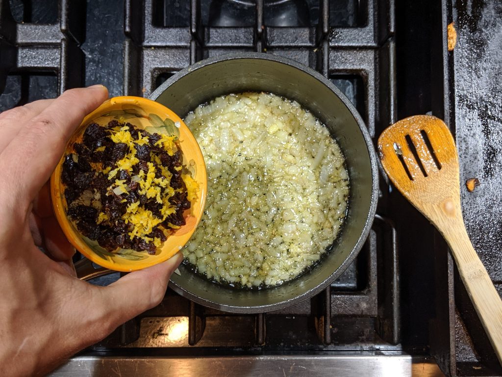 Adding Lemon Zest and Zaatar to Garlic and Onions